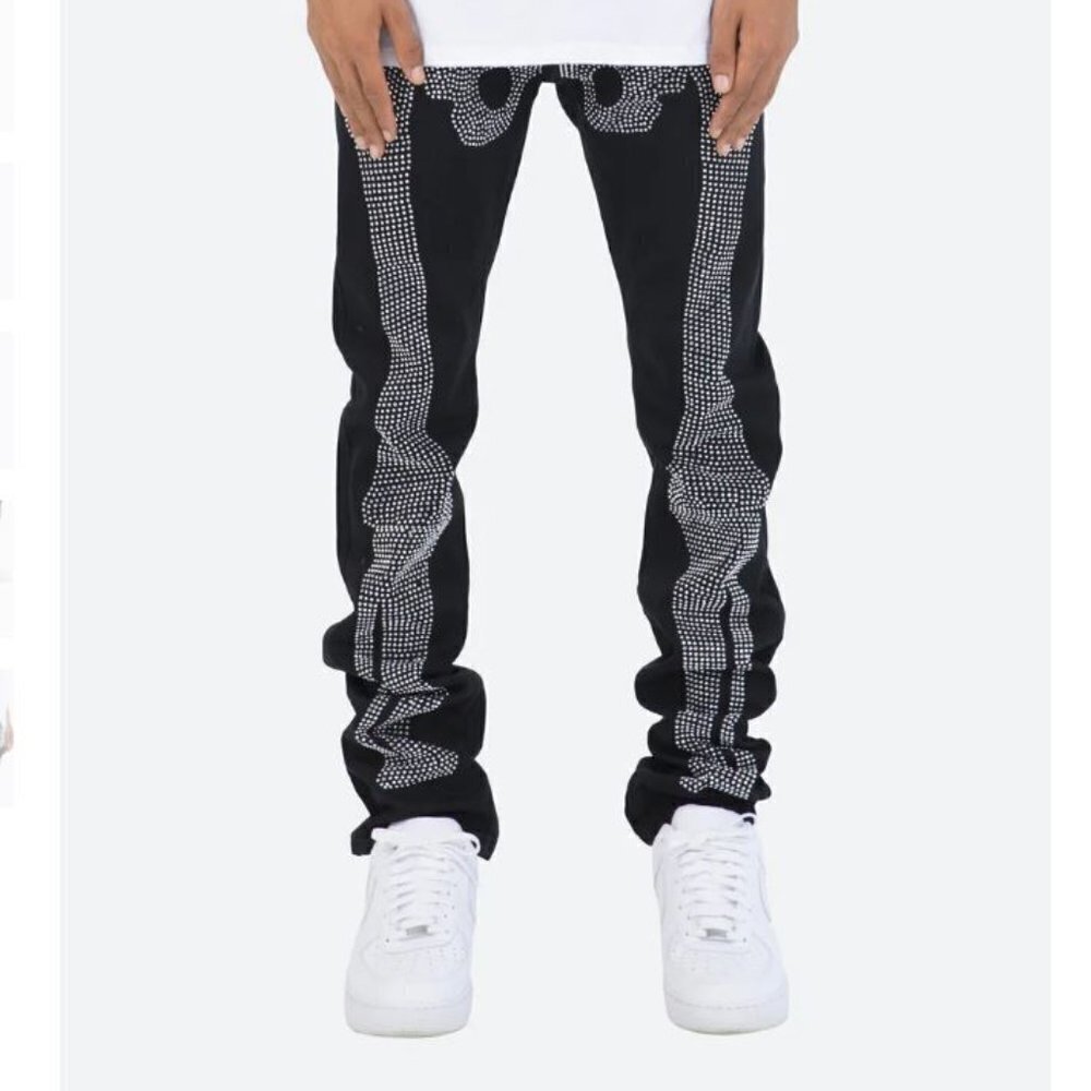Rare MNML D249 Skeleton Straight Studded Jeans Size 28 Black